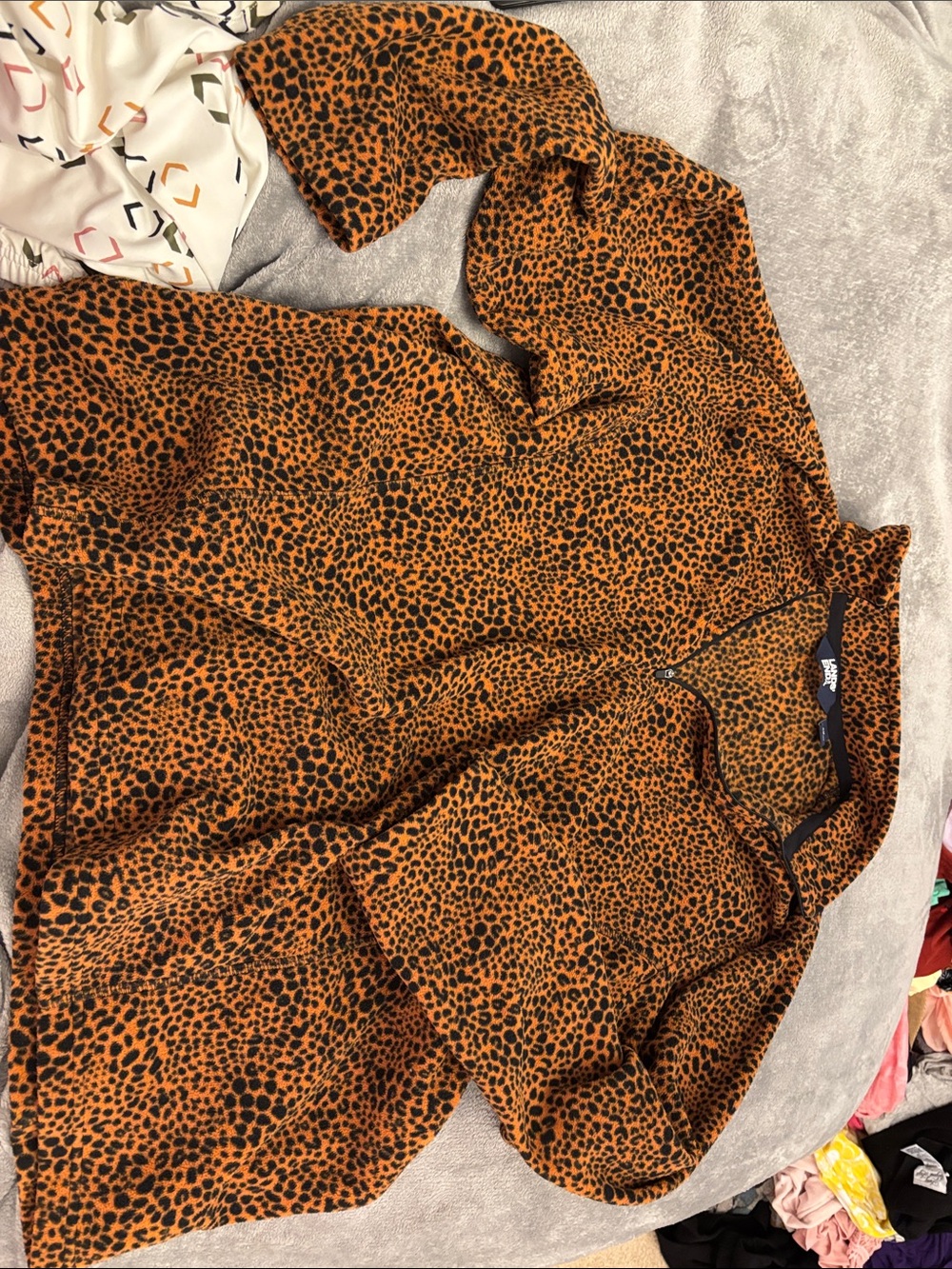 Lands' End Orange and Black Leopard Print Quarter Zip Sweatshirt